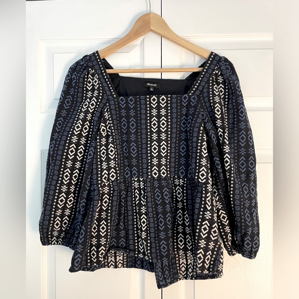 Madewell Lightspun Puff-Sleeve Peplum Top, Size S